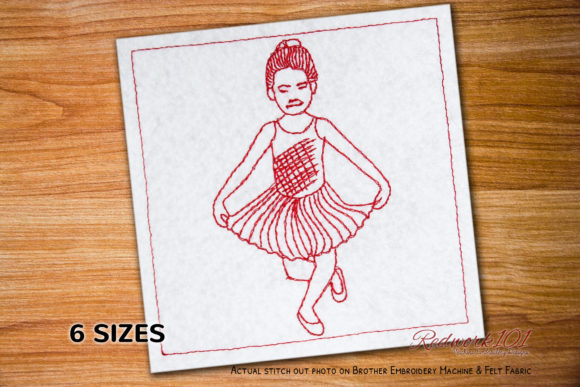Ballerina Striking a Pose Redwork