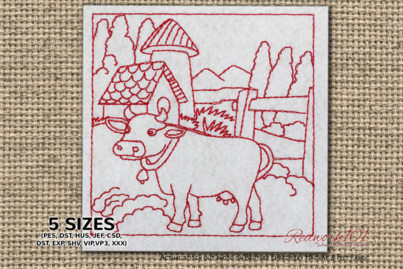 Cartoon Cow in Pasture Redwork Review