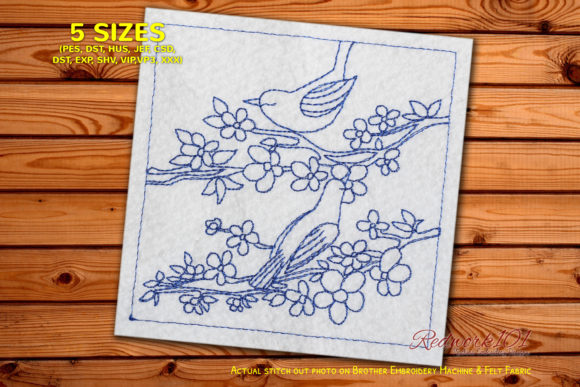 Couple of Bird on Tree Branch Embroidery