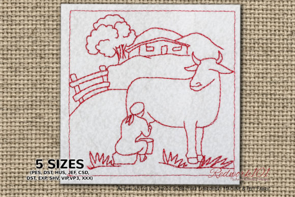 Farmer Milking the Cow Redwork Review