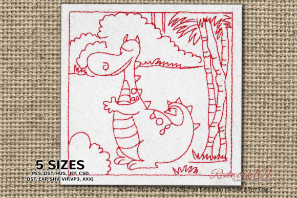 Leprechaun Dragon in Forest Redwork