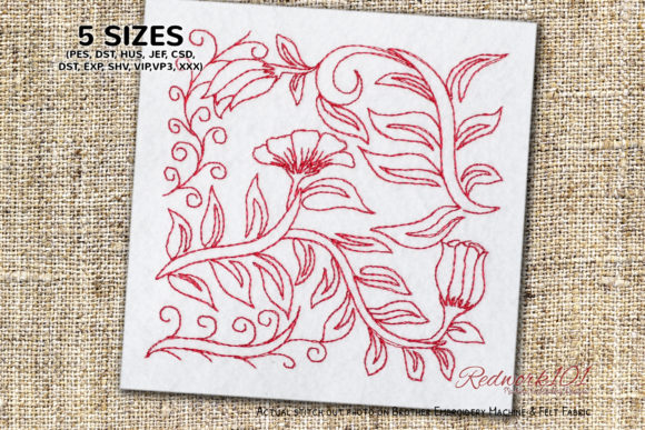 Primula Flower Swirls Pattern Redwork Review