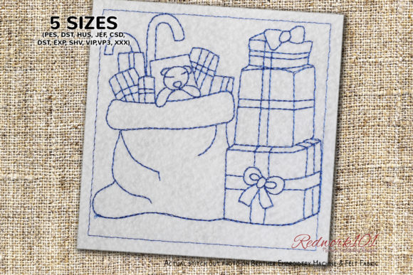 Santa Bag with Christmas Gifts Embroidery